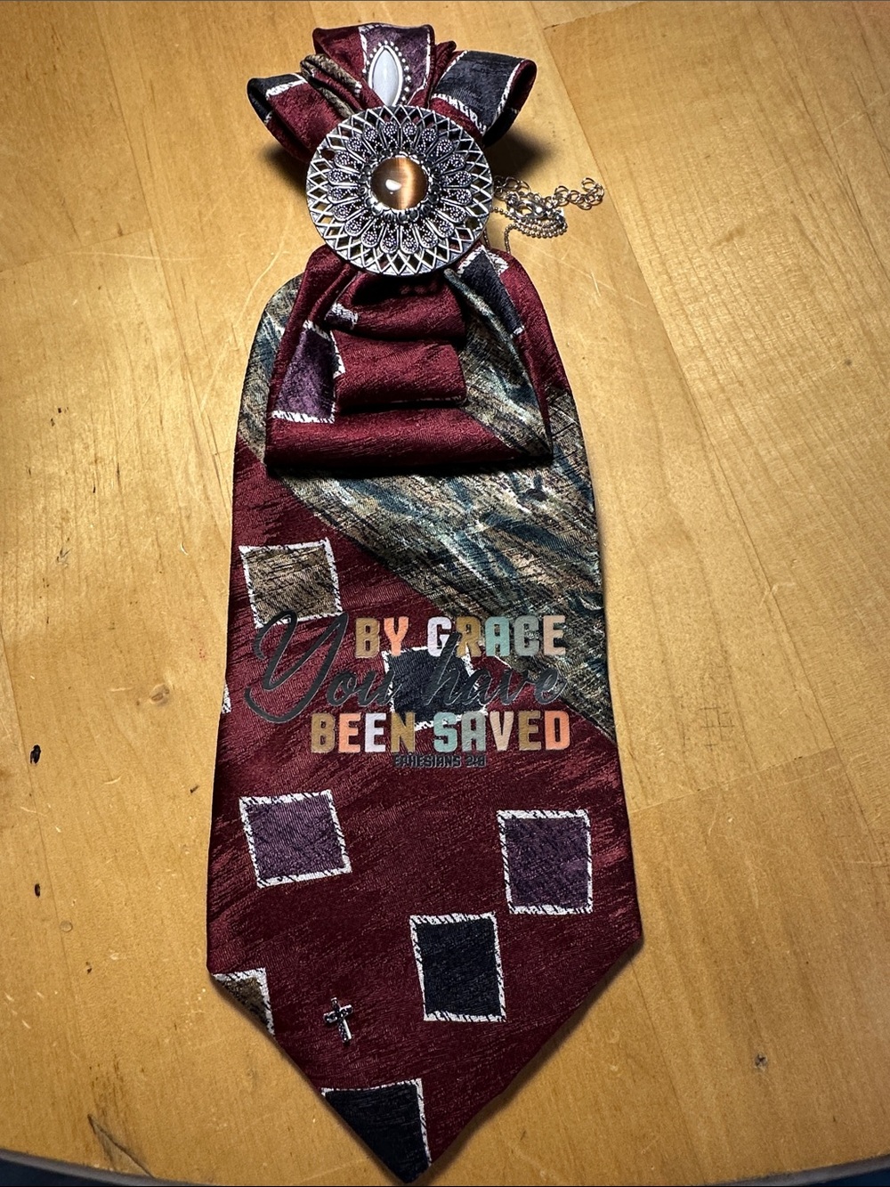 Bugatti Burgundy and Black Patterned Silk Vintage Necklace Tie.
